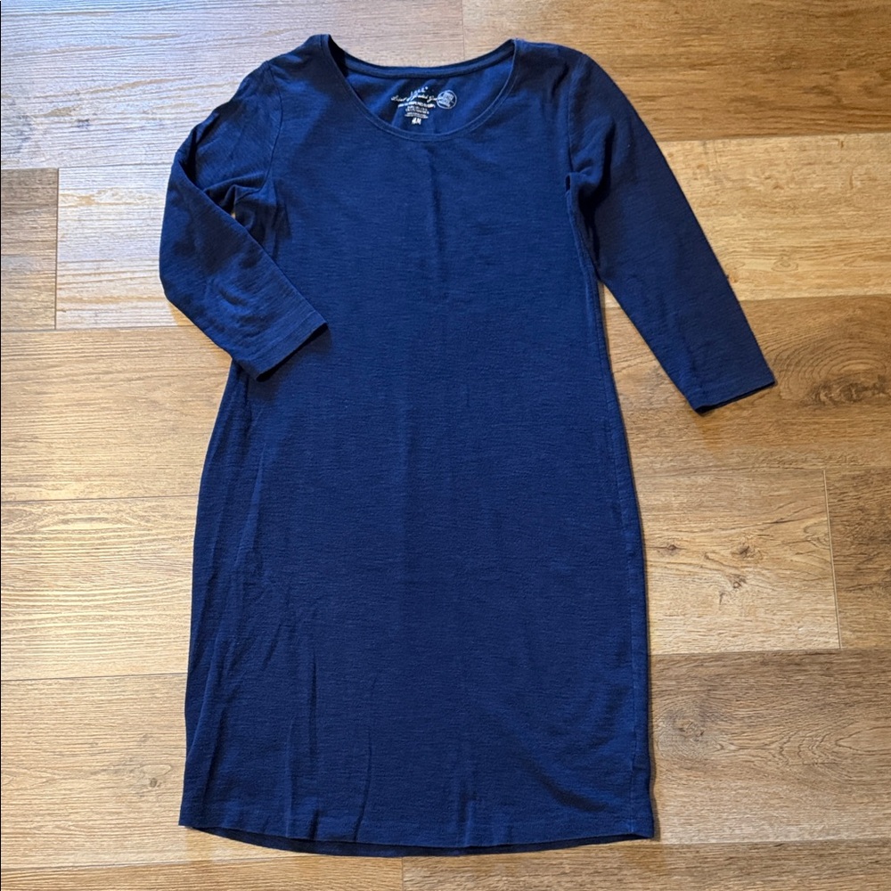 H&M Navy Blue Midi Dress - Scoop Neck, 3/4 Sleeves